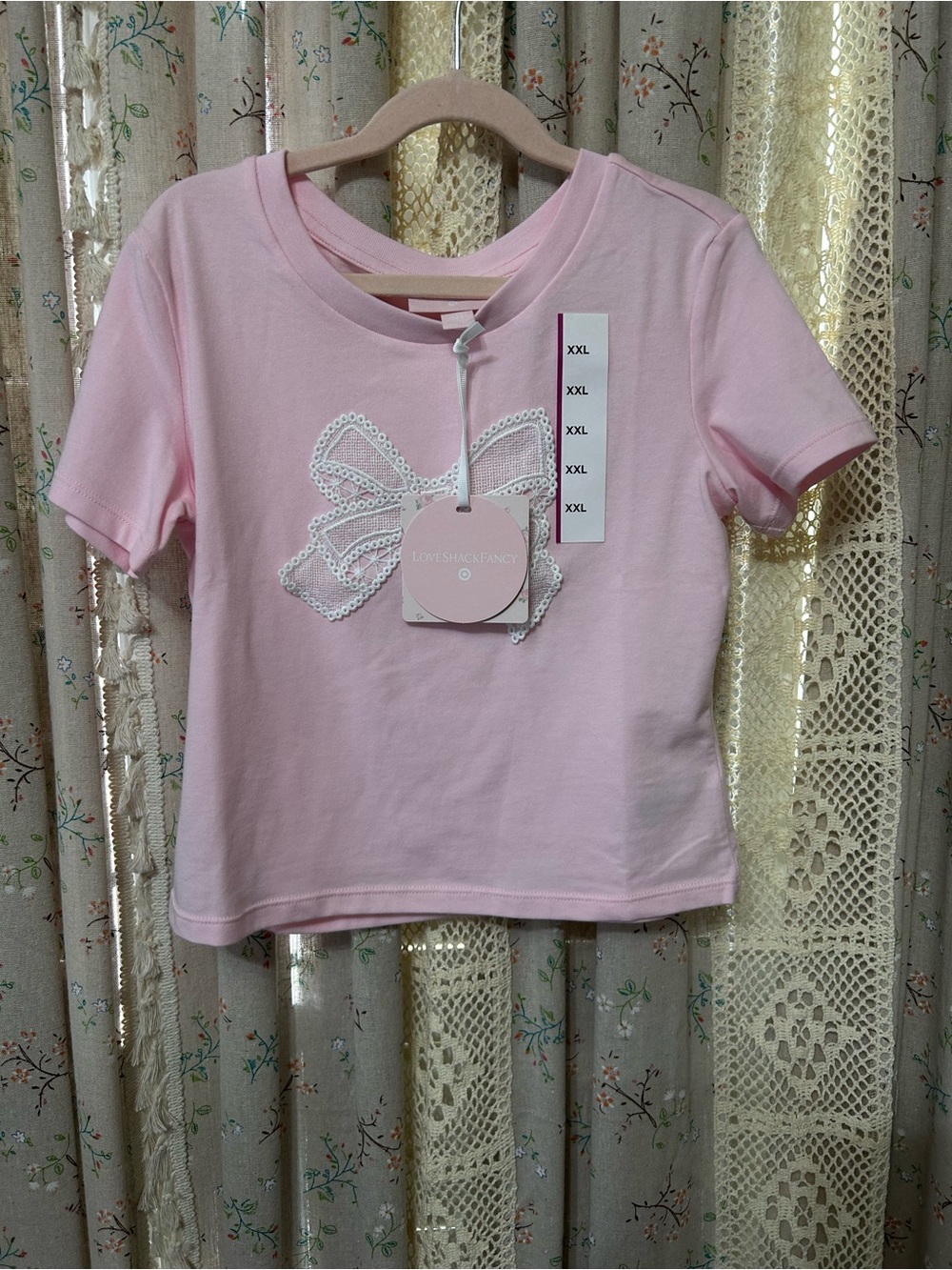 NWT LoveShackFancy x Target Maeve Bow Applique Tee Pink Girls XXL